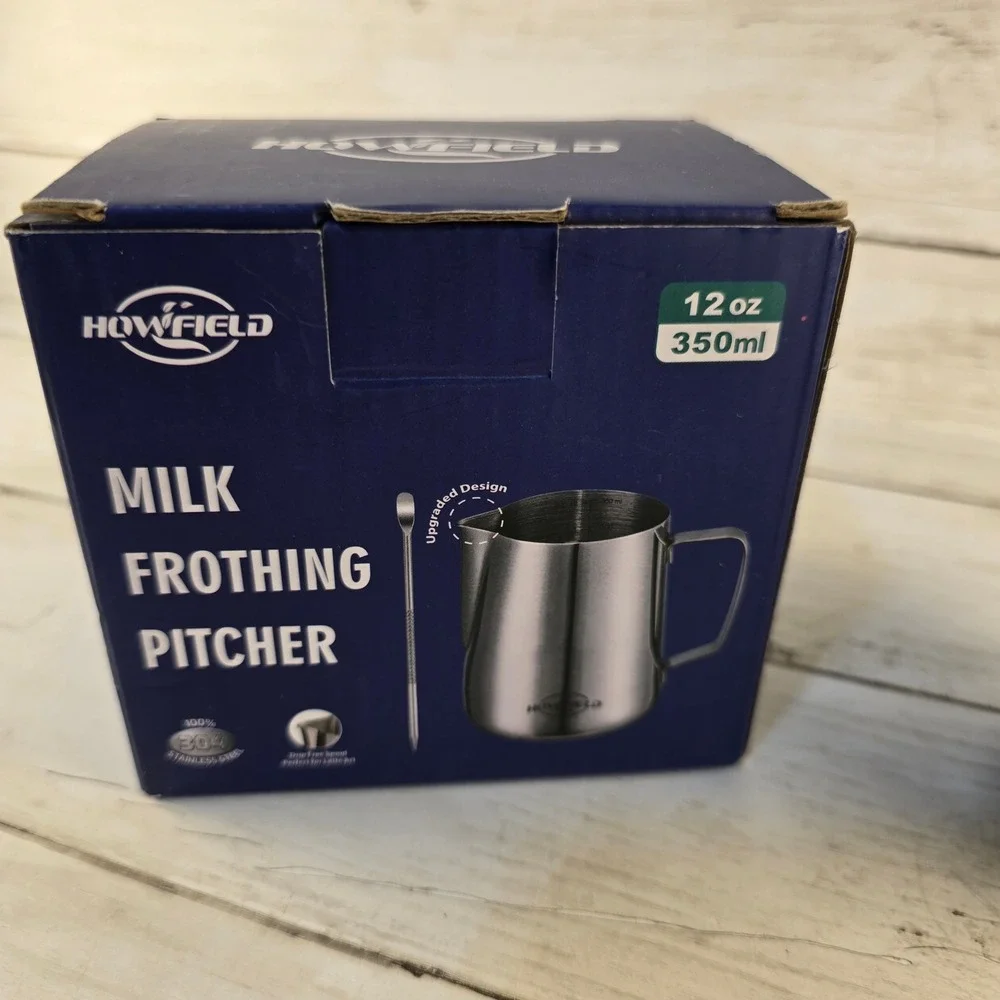 NEW Howfield Milk Frothing Pitcher 12oz Stainless Steel Jug w/ Latte Art Pen Set